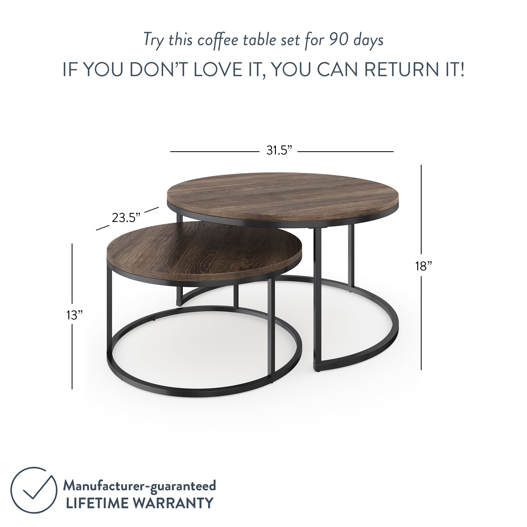 Round Nesting Coffee Table Set Nutmeg