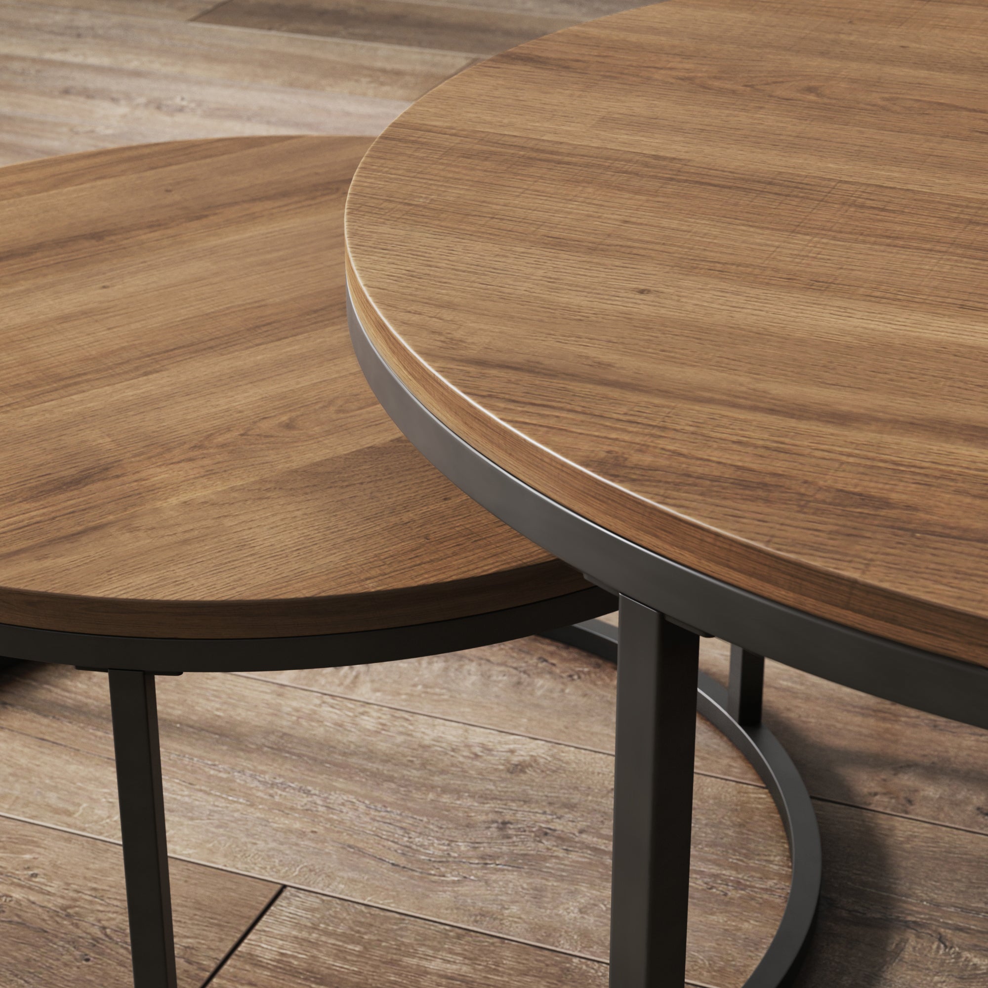 Round Nesting Coffee Table Set Reclaimed Oak