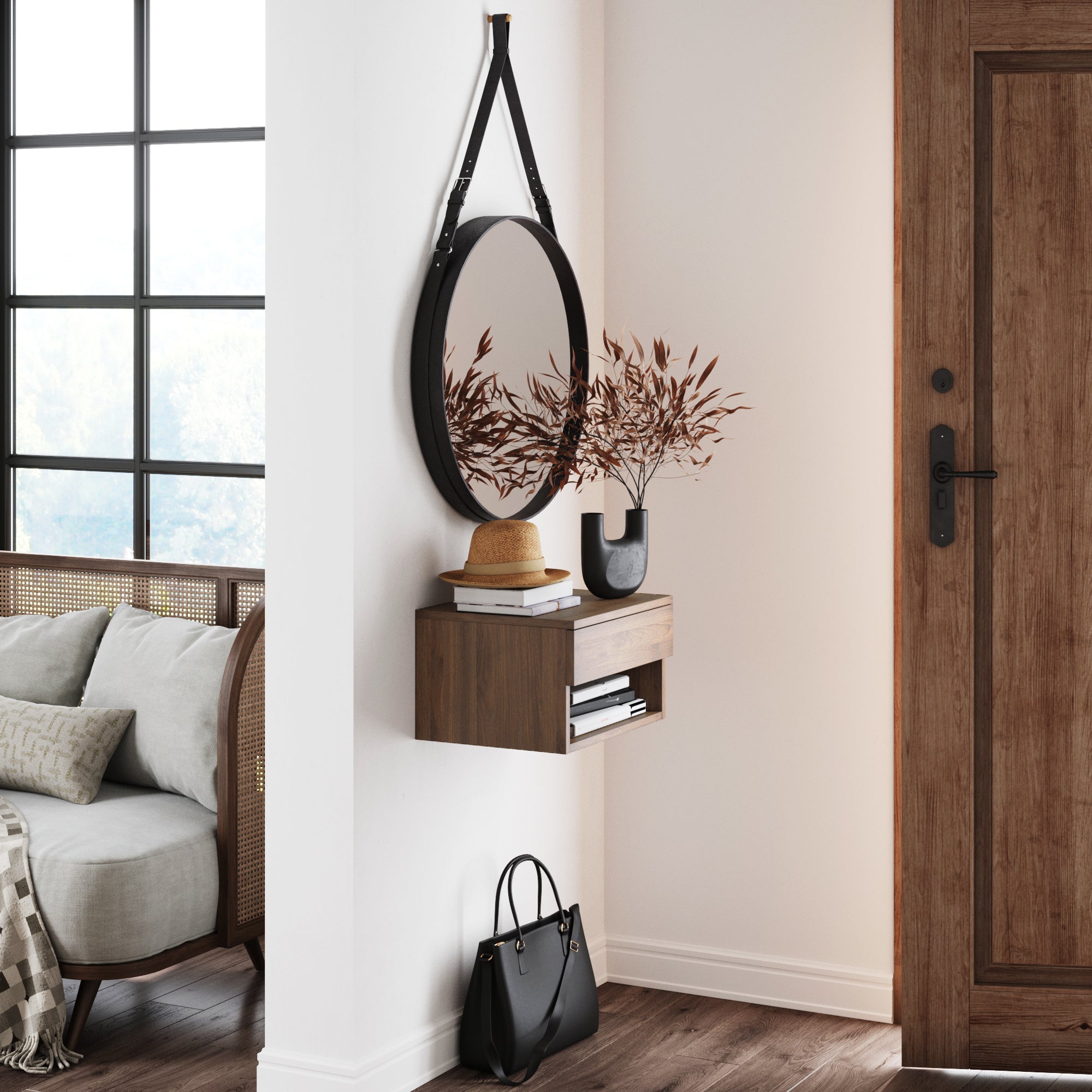 Mid-Century Floating Nightstands Walnut (Set of 2)