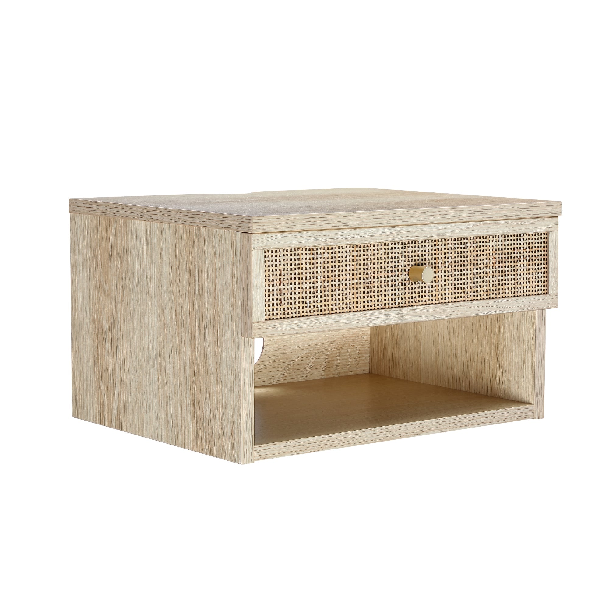 Rattan Floating Nightstand Light Oak (Set of 2)