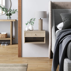 Rattan Floating Nightstand Light Oak (Set of 2)
