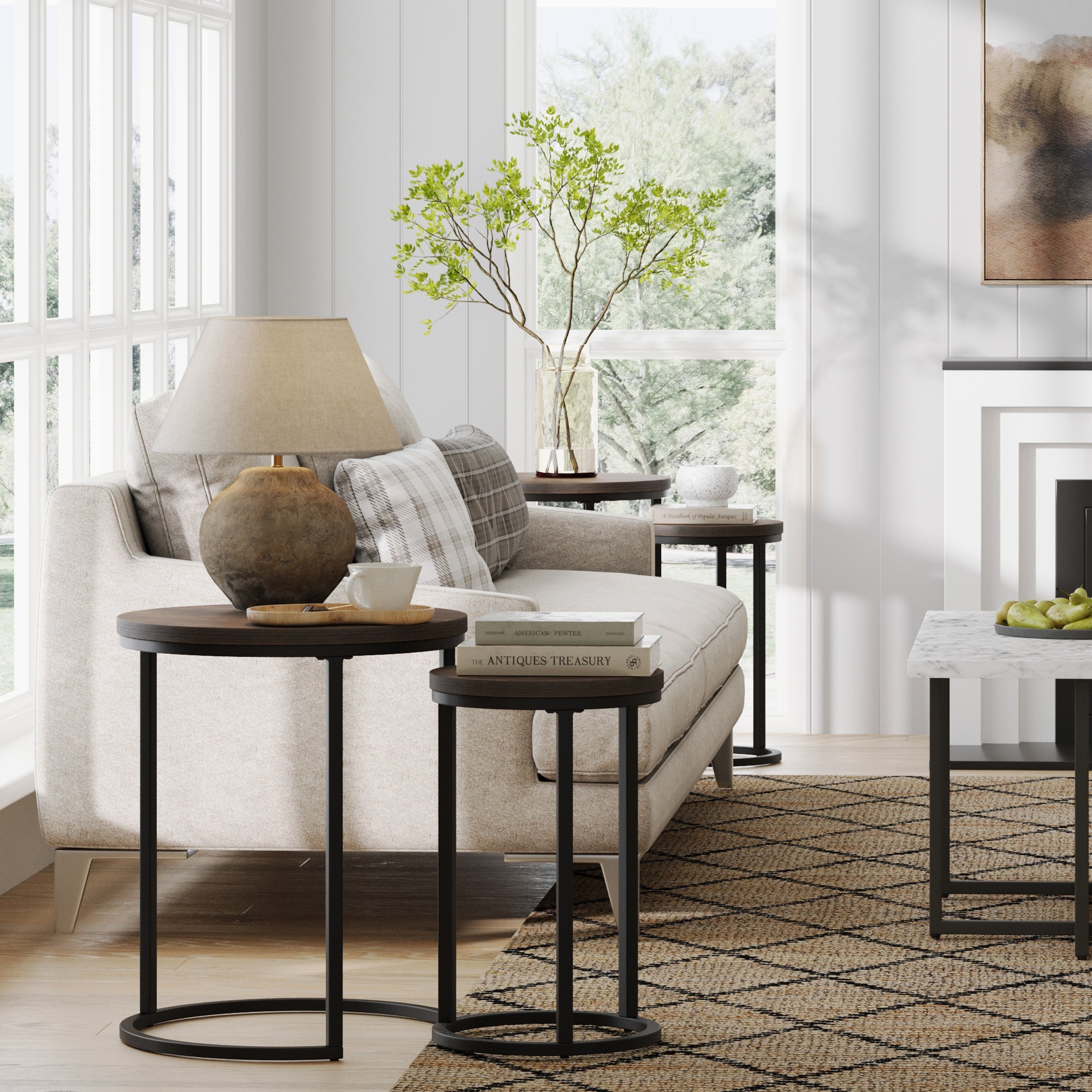 Nesting Round End Table Set Black/Nutmeg (Set of 2)