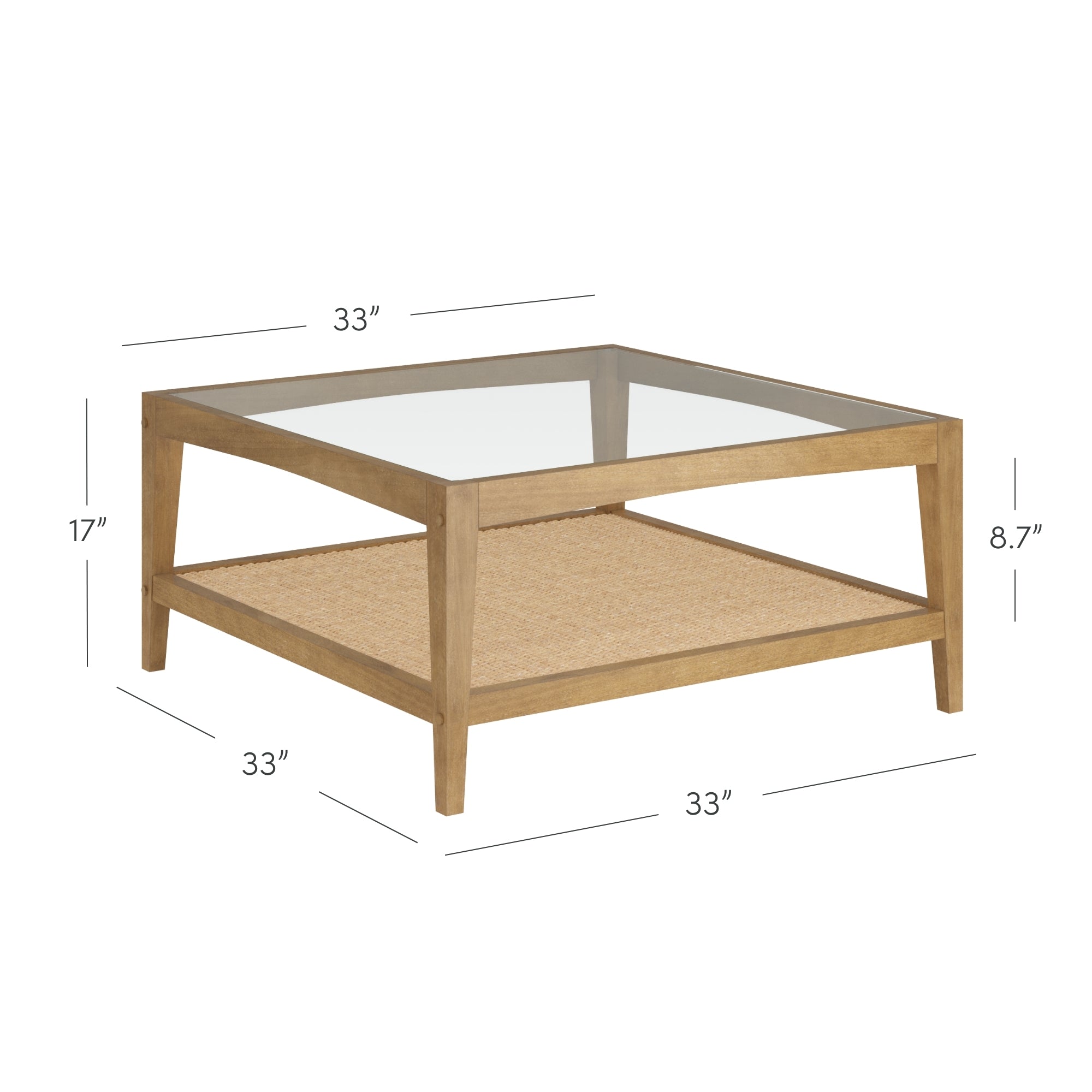 Glass 3-Piece Coffee Table Living Room Set with Rattan Shelf