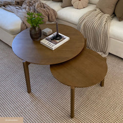 Mid-Century Round Nesting Coffee Table Set Light Brown