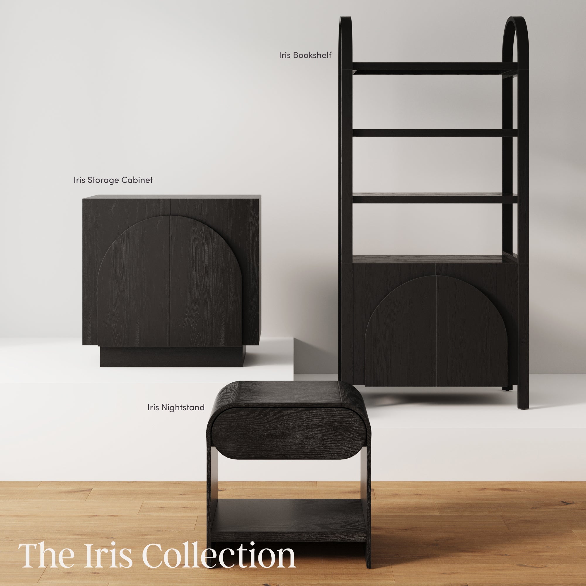 Arched Kitchen Cabinet Credenza Black (Set of 3)