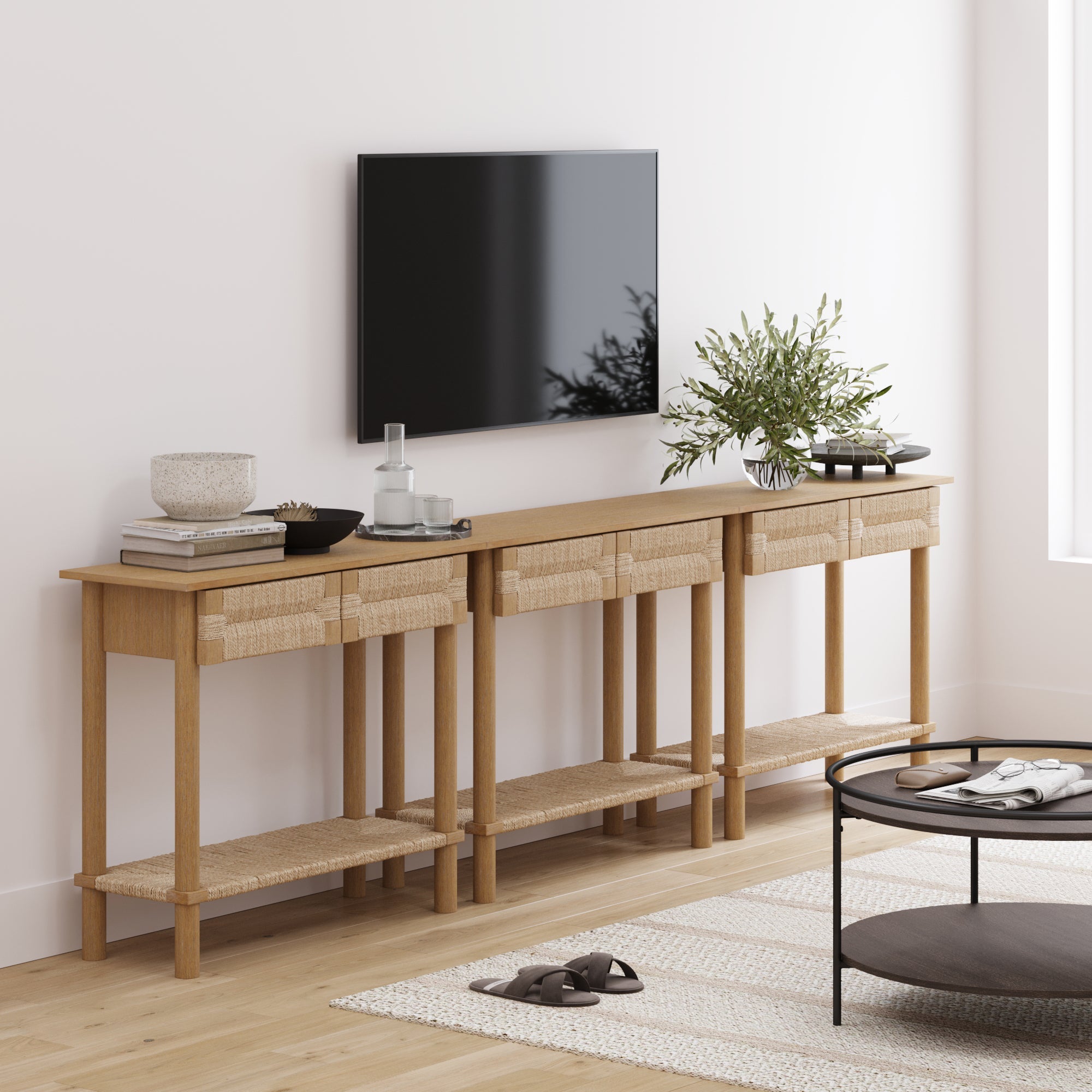 Boho Seagrass Console Tables (Set of 3)