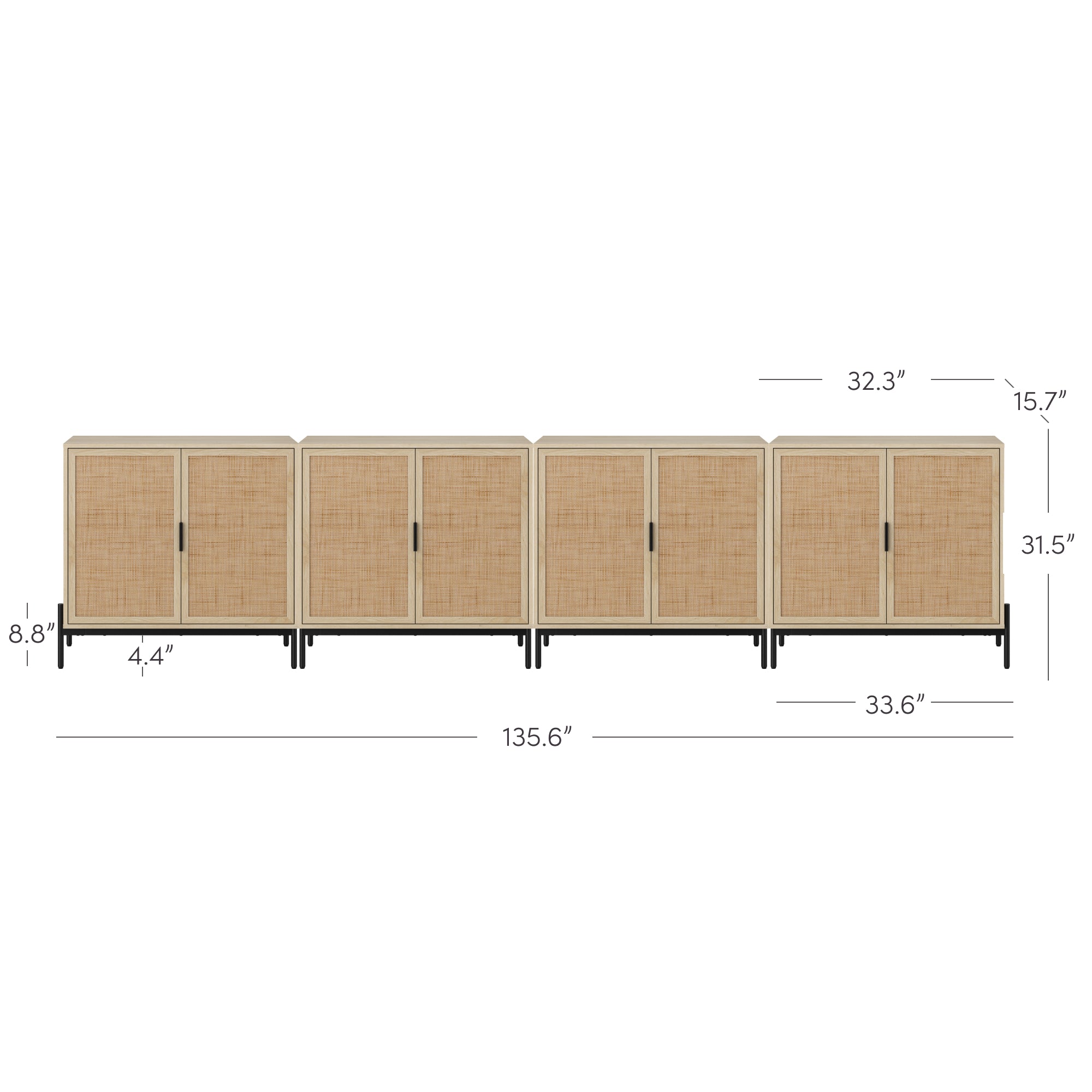 Boho Rattan TV Console for TVs up to 100" with Metal Legs Light Oak
