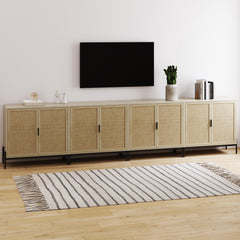 Boho Rattan TV Console for TVs up to 100" with Metal Legs Light Oak