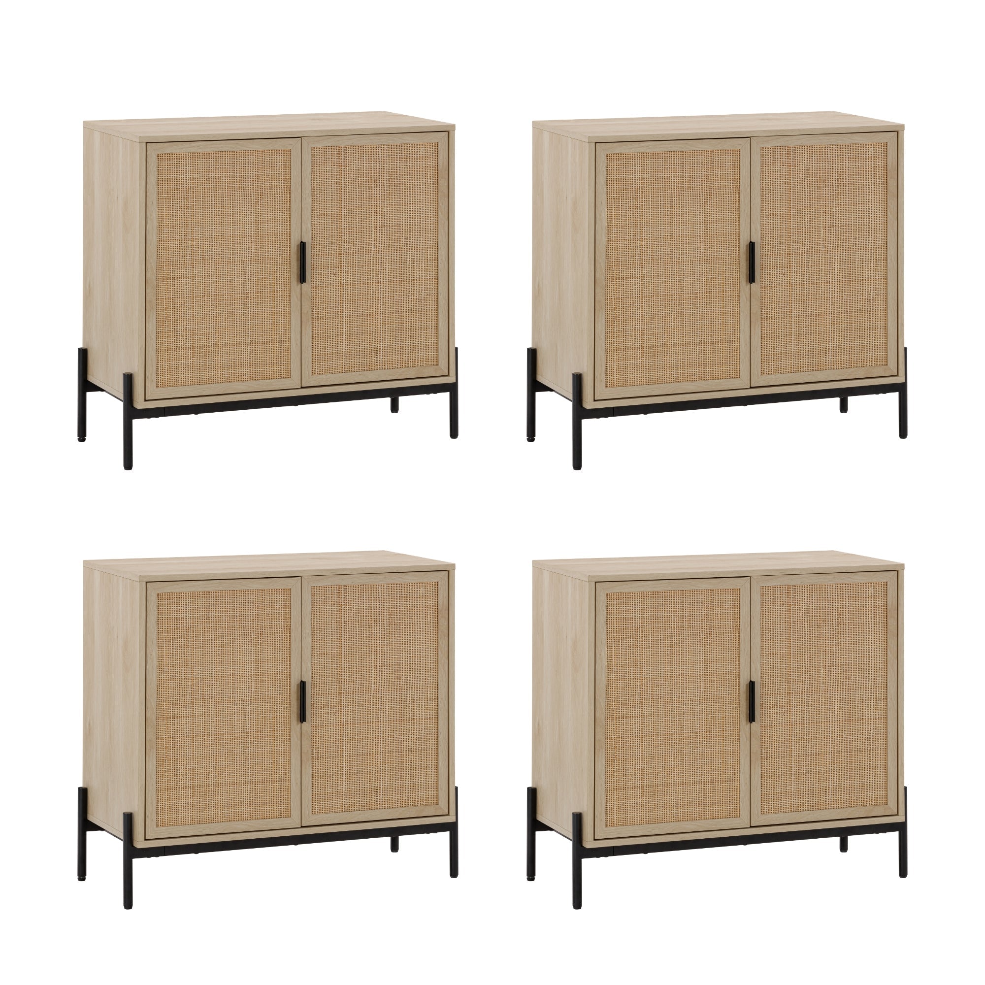 Boho Rattan TV Console for TVs up to 100" with Metal Legs Light Oak