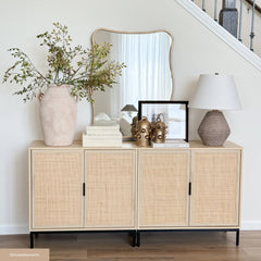 Rattan Storage Cabinet Credenza Oak (Set of 3)
