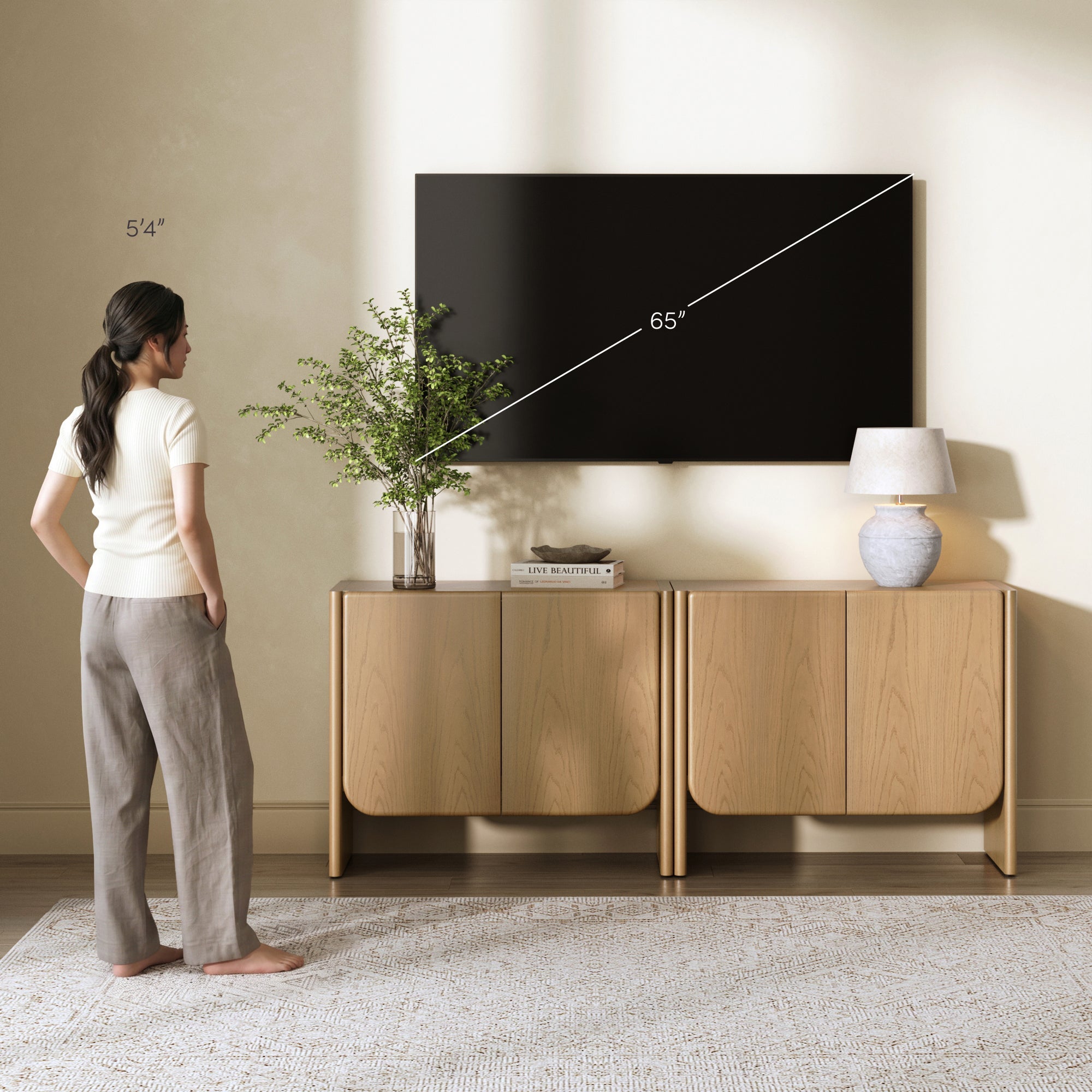 Rounded Wood Accent Cabinet or Kitchen Credenza Raw Oak (Set of 2)