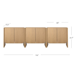 Rounded Wood Accent Cabinet or Kitchen Credenza Raw Oak (Set of 3)