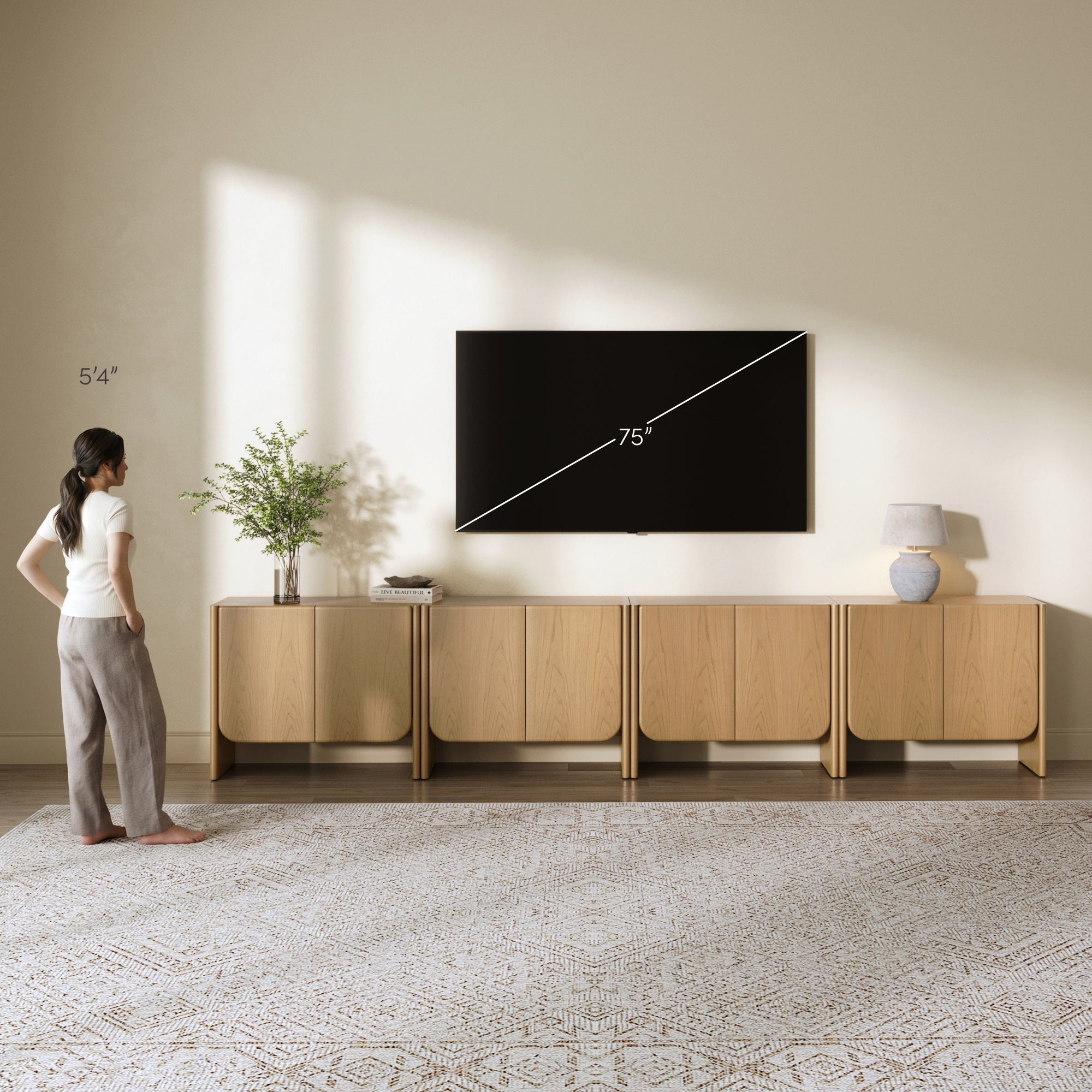 Rounded Wood Accent Cabinet or Large Credenza Raw Oak (Set of 4)