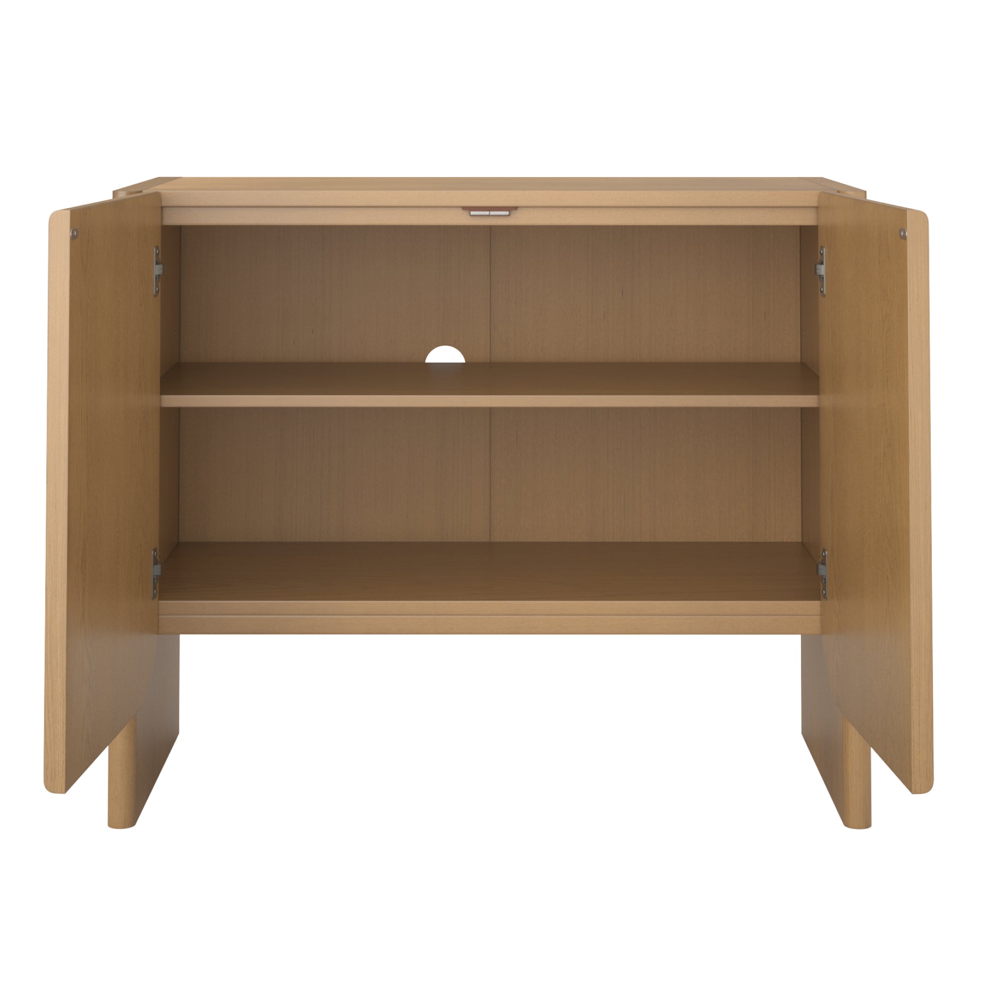 Rounded Wood Accent Cabinet or Kitchen Credenza Raw Oak (Set of 3)