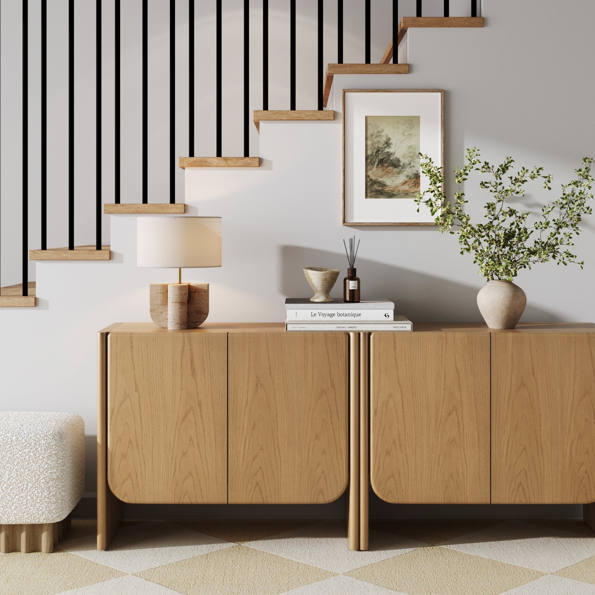 Mid Century Modern Rounded Wood Accent Cabinet Raw Oak