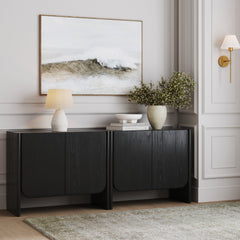 Rounded Wood TV Console Cabinet Black Oak for TVs up to 65"