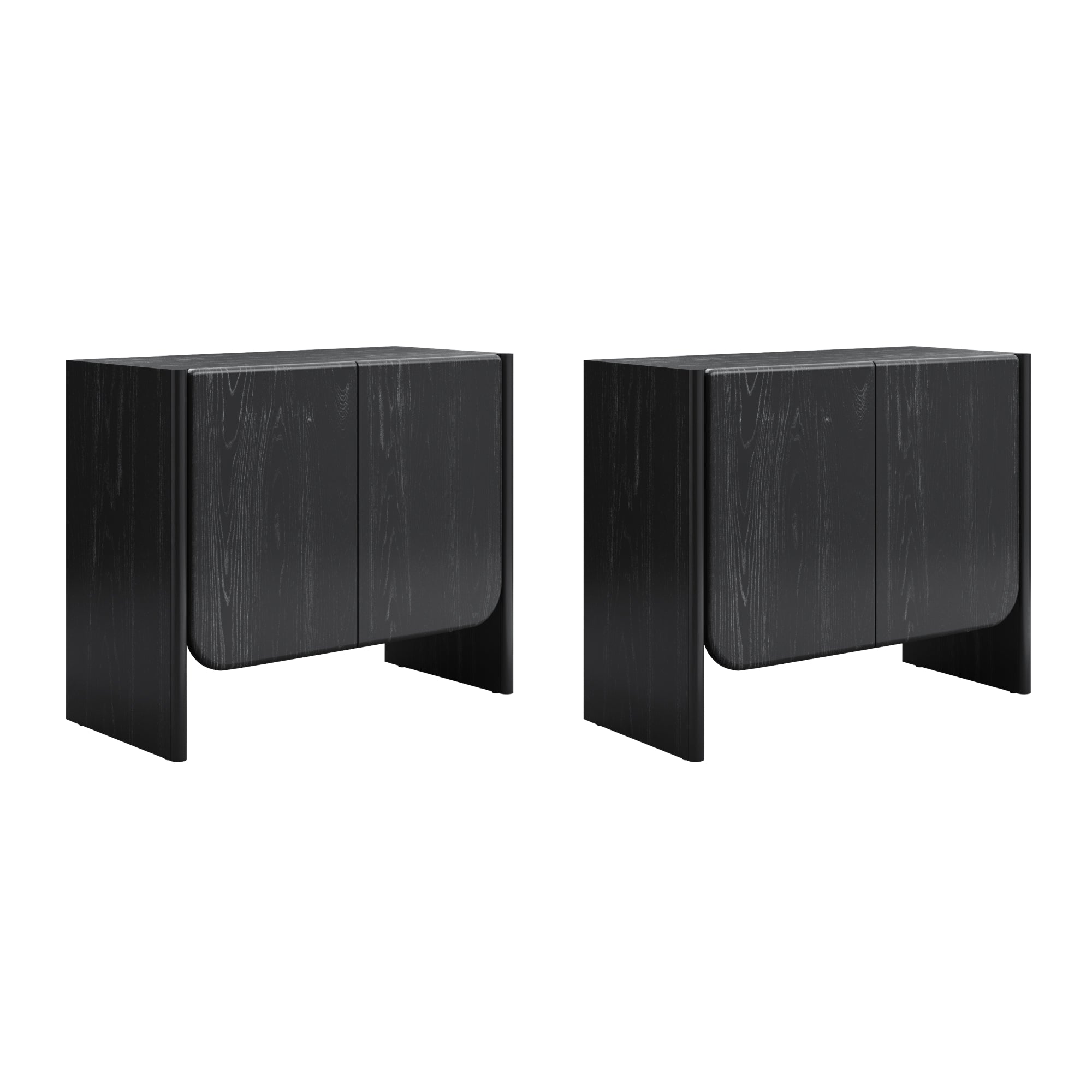 Rounded Wood Cabinet Credenza Black Oak (Set of 2)