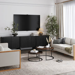 Rounded Wood Cabinet Credenza Black Oak (Set of 3)