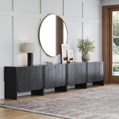 Rounded Wood Accent Cabinet or Large Credenza Black Oak (Set of 4)