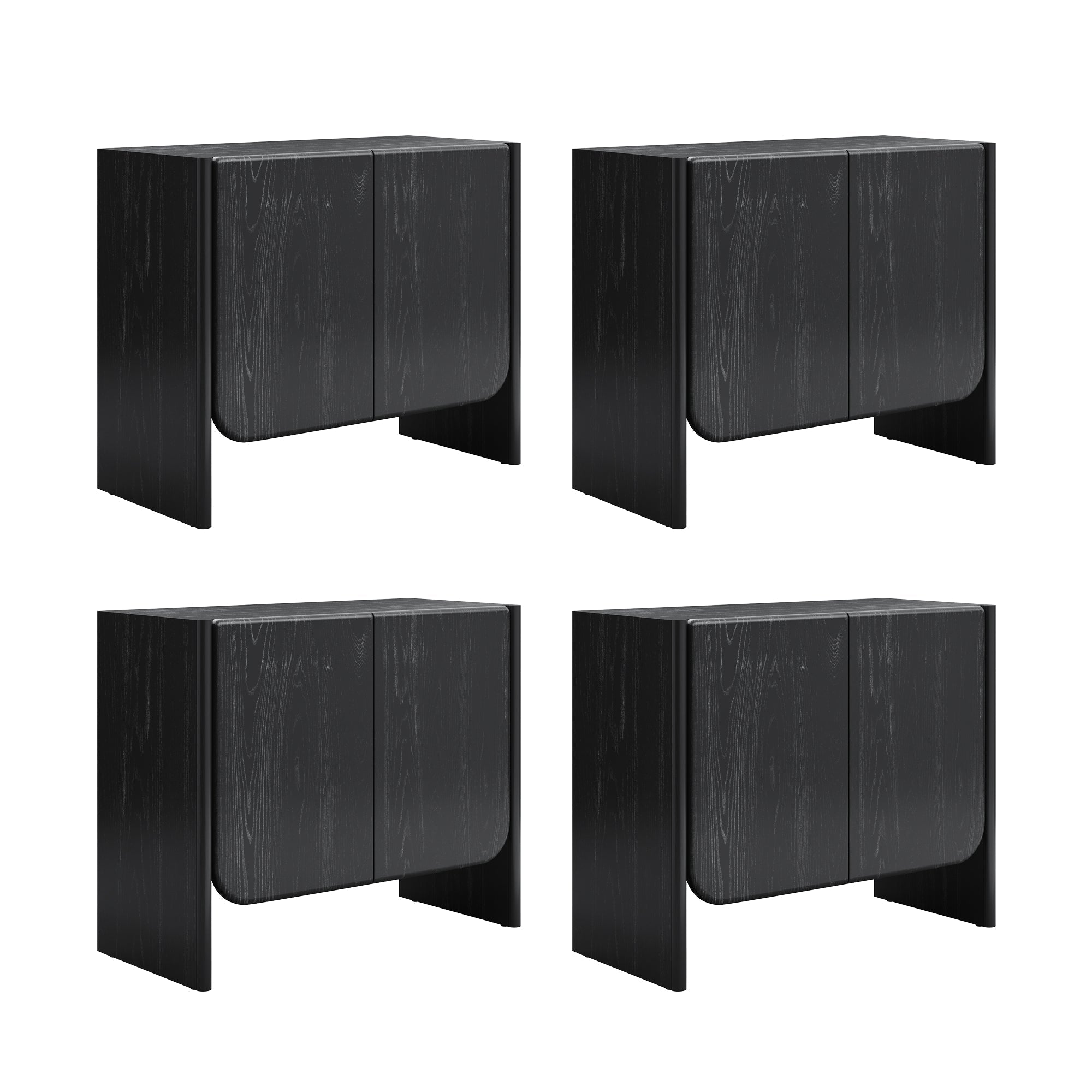 Rounded Wood Accent Cabinet or Large Credenza Black Oak (Set of 4)