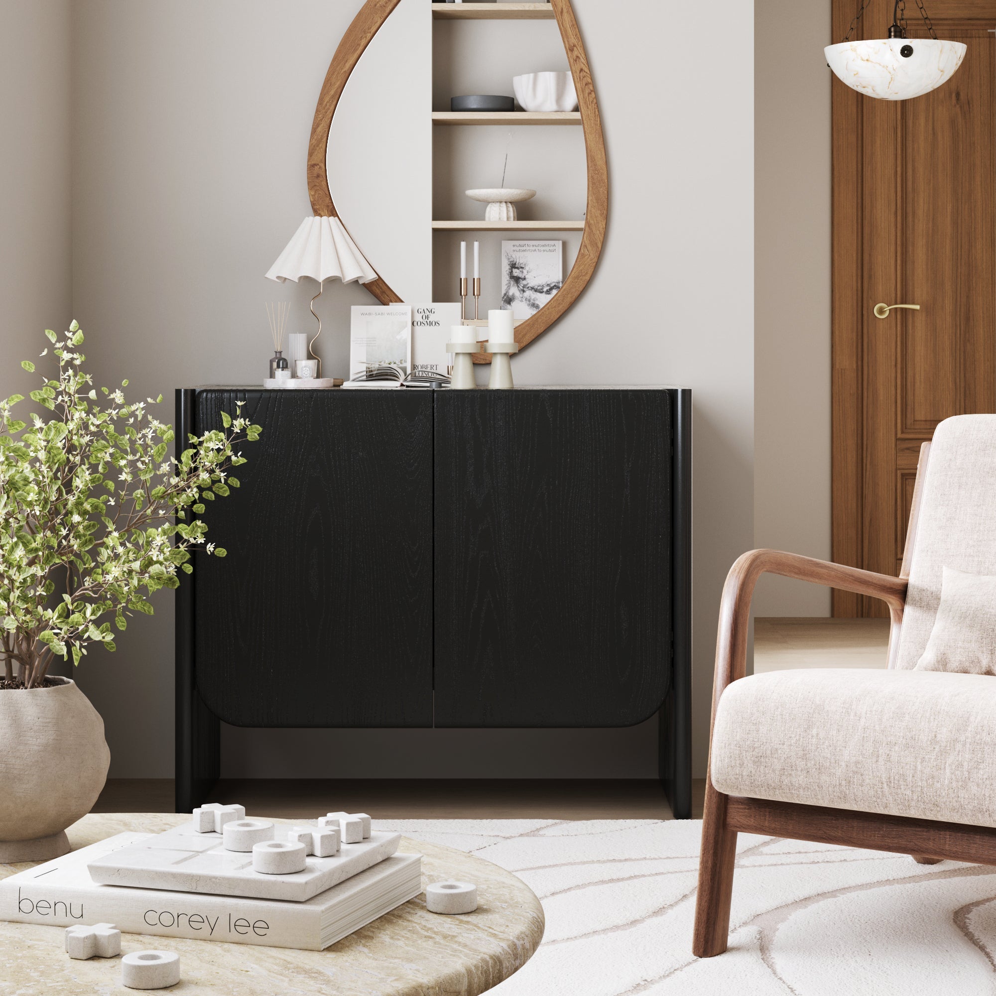 Mid Century Modern Wood Cabinet Black Oak