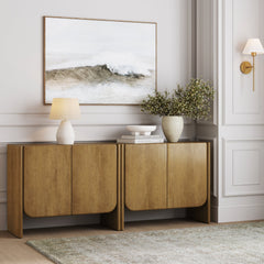 Arched Wood Accent Cabinet or Kitchen Credenza Light Brown (Set of 2)