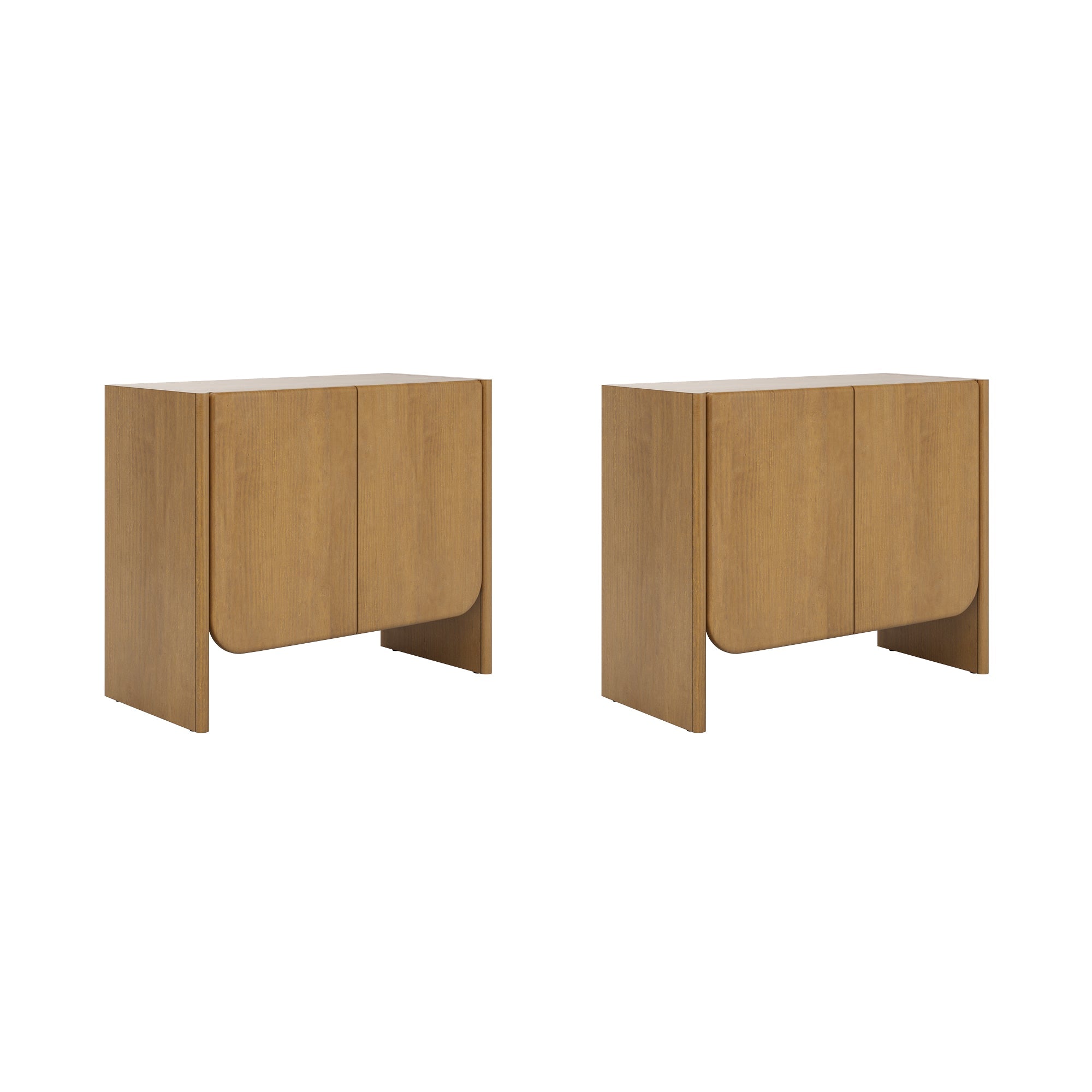 Arched Wood Accent Cabinet or Kitchen Credenza Light Brown (Set of 2)