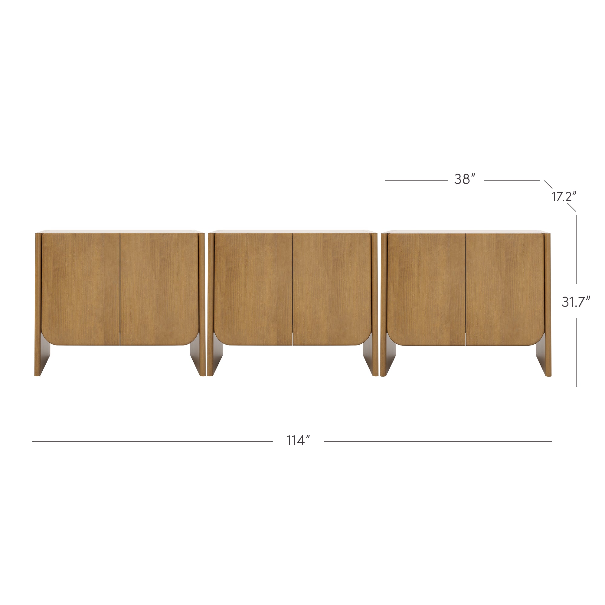 Arched Wood Accent Cabinet or Kitchen Credenza Light Brown (Set of 3)