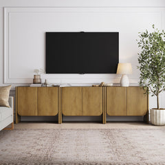 Arched Wood Accent Cabinet or Kitchen Credenza Light Brown (Set of 3)