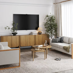 Arched Wood Accent Cabinet or Kitchen Credenza Light Brown (Set of 3)