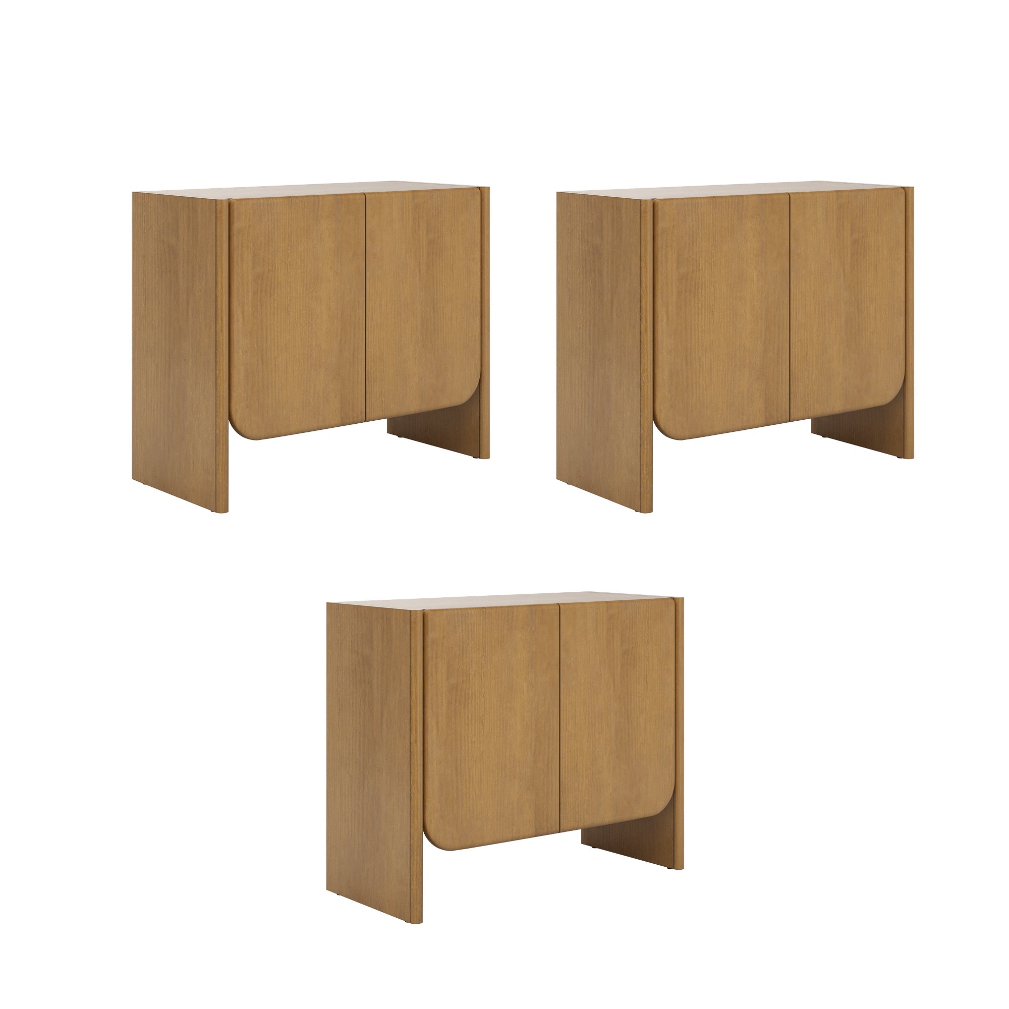 Arched Wood Accent Cabinet or Kitchen Credenza Light Brown (Set of 3)