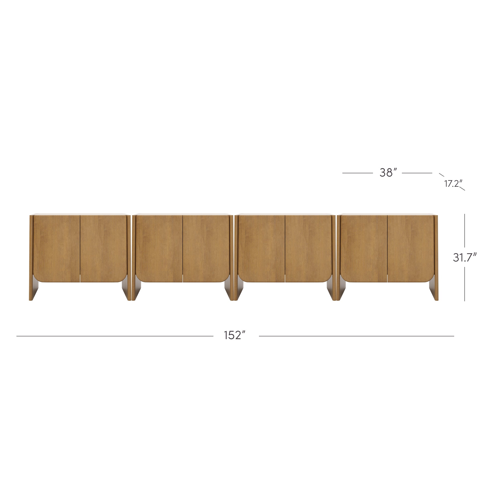 Arched Wood Accent Cabinet or Large Credenza Light Brown (Set of 4)