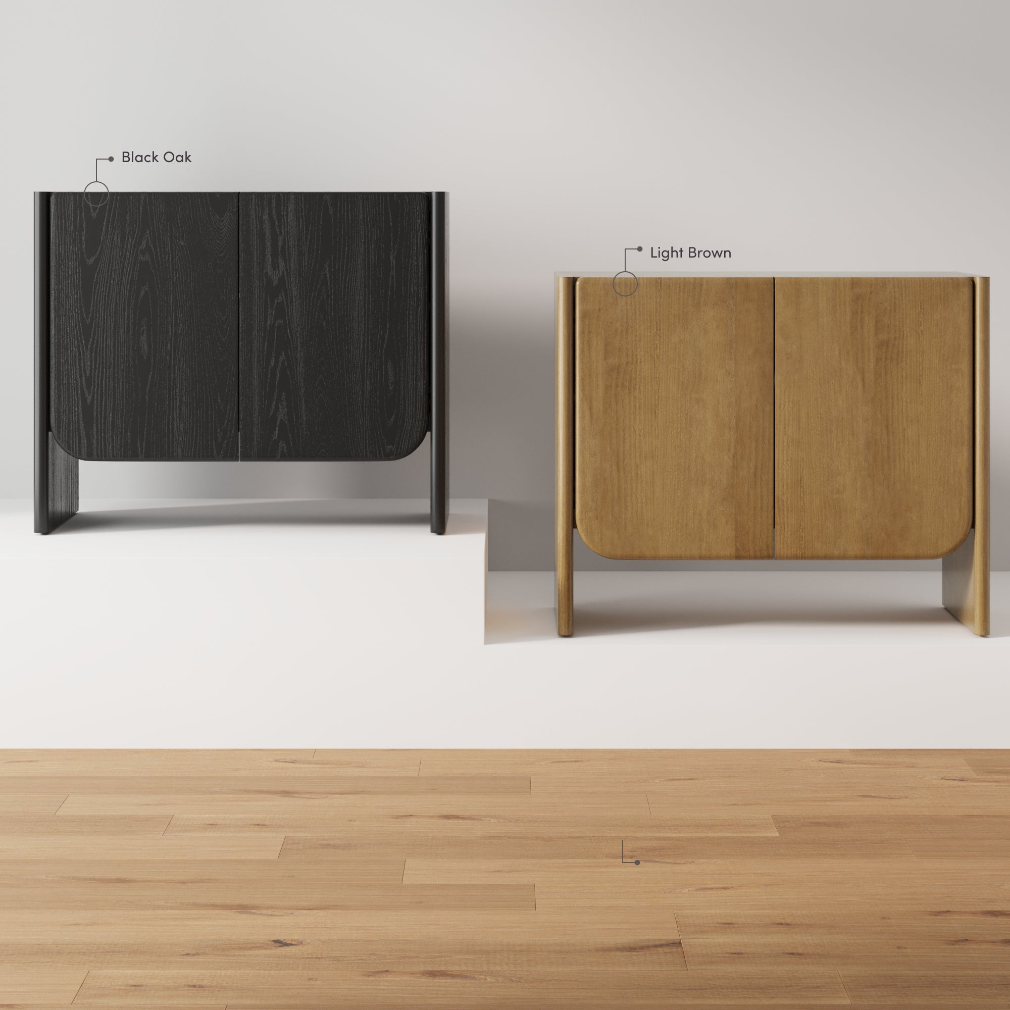 Arched Wood Accent Cabinet or Kitchen Credenza Light Brown (Set of 3)