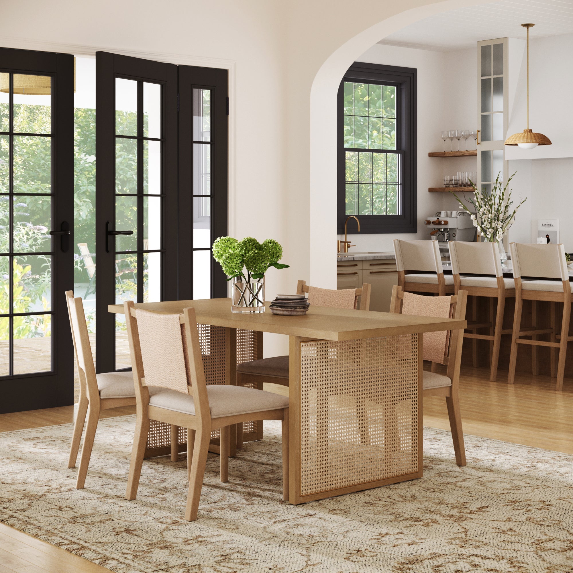 Rattan Boho Dining Table with Seagrass Chairs Set of 4