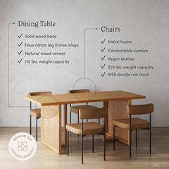 Mid-Century Faux Leather Dining Set (4 Chairs)