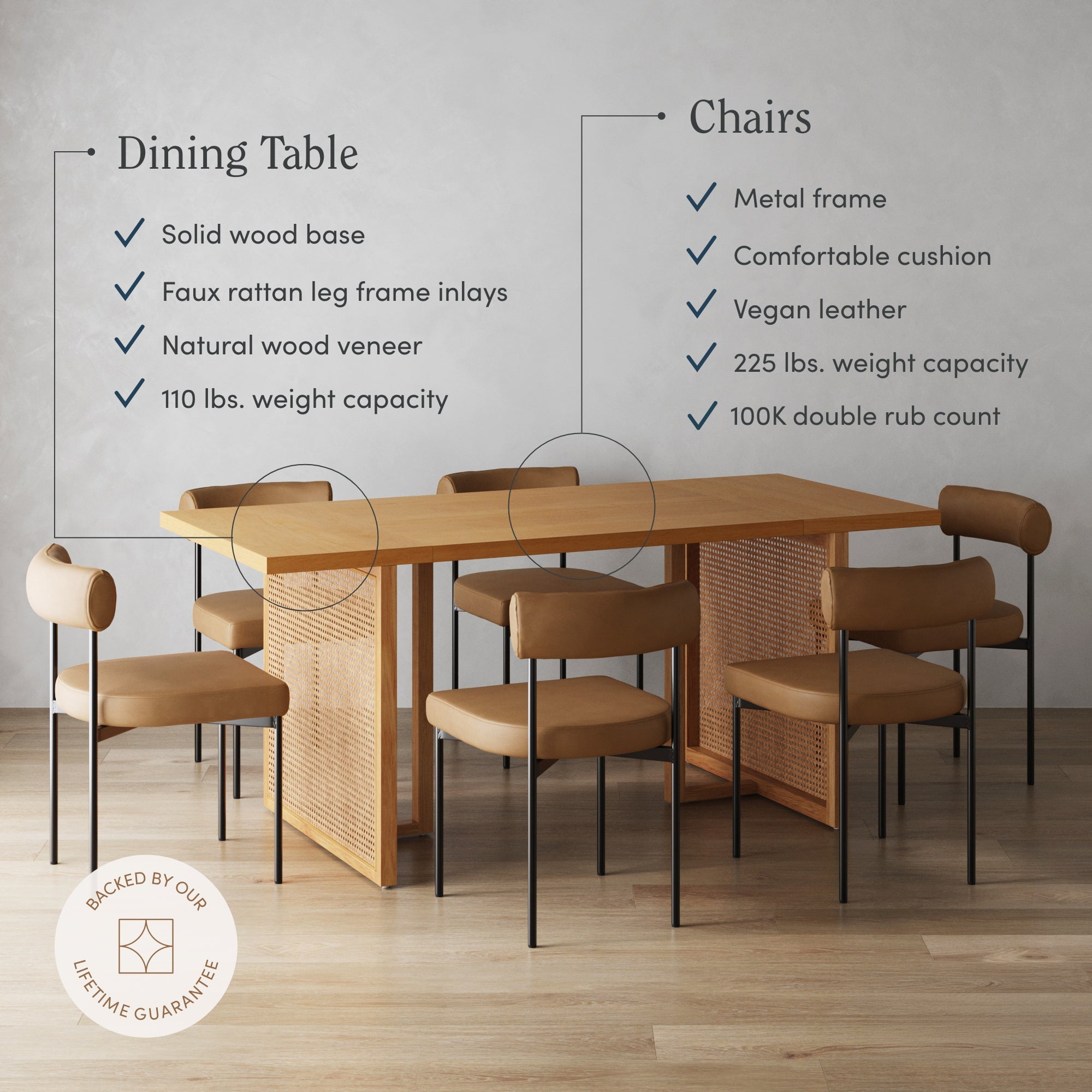 Mid-Century Faux Leather Dining Set (6 Chairs)