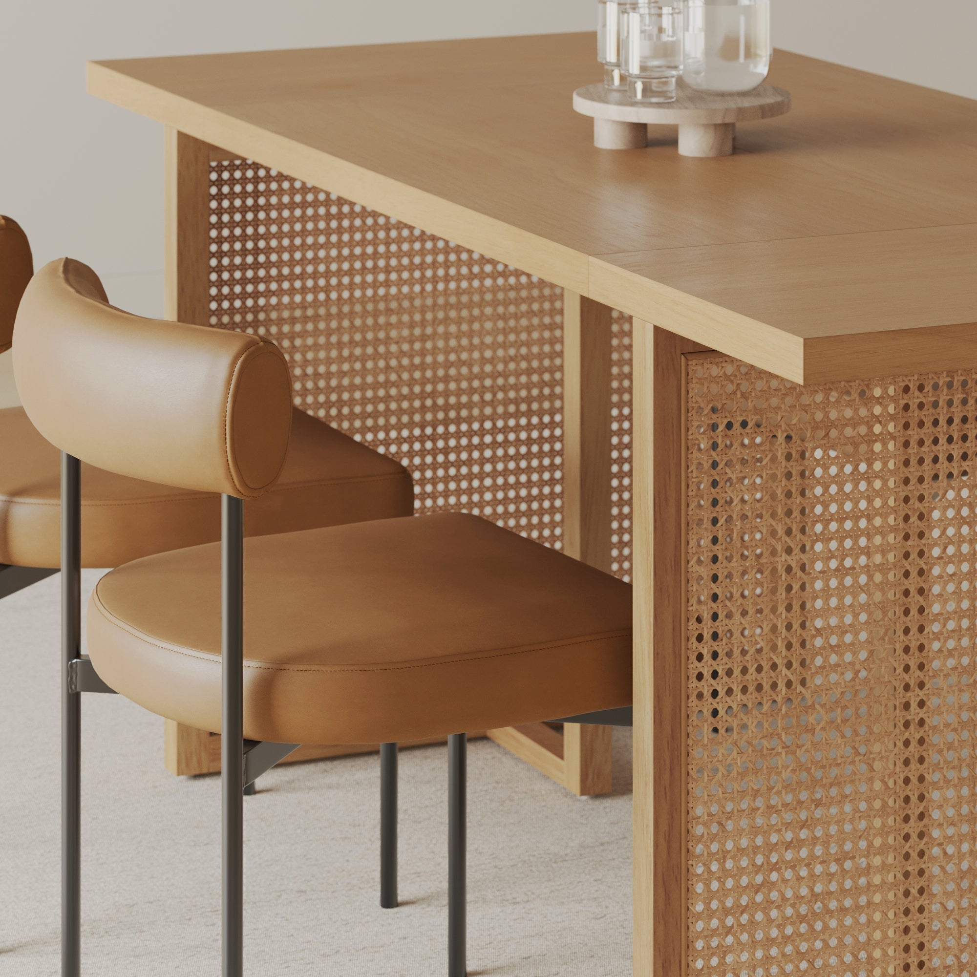 Mid-Century Faux Leather Dining Set (6 Chairs)