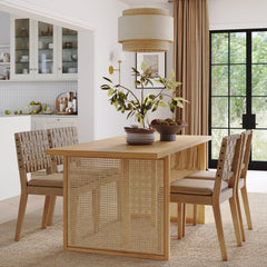 Dining Set 4 Chairs Brown Wood & Faux Suede