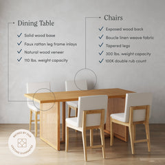 Bohemian Wood & Boucle Dining Set (4 Chairs)