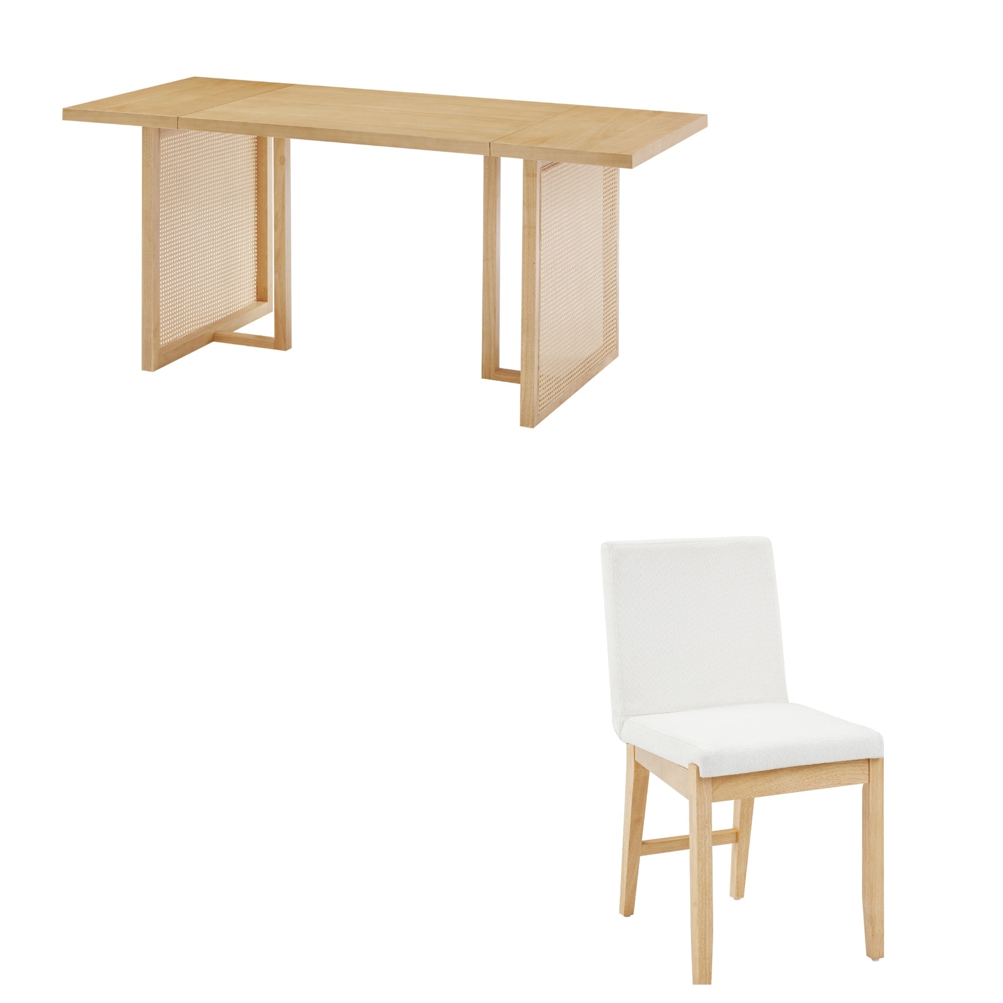 Bohemian Wood & Boucle Dining Set (4 Chairs)