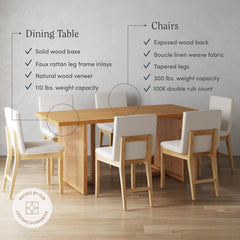 Bohemian Wood & Boucle Dining Set (6 Chairs)