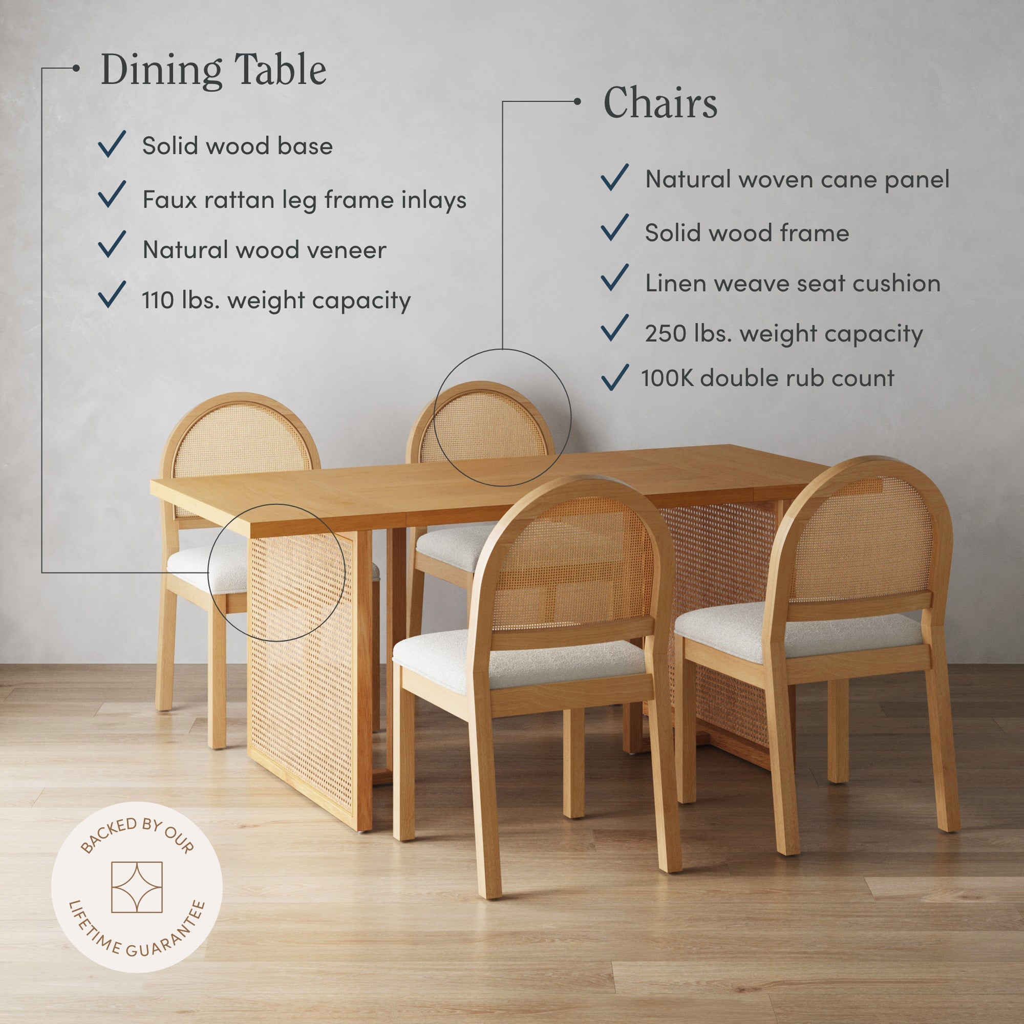 Bohemian Rattan & Boucle Dining Set (4 Chairs)