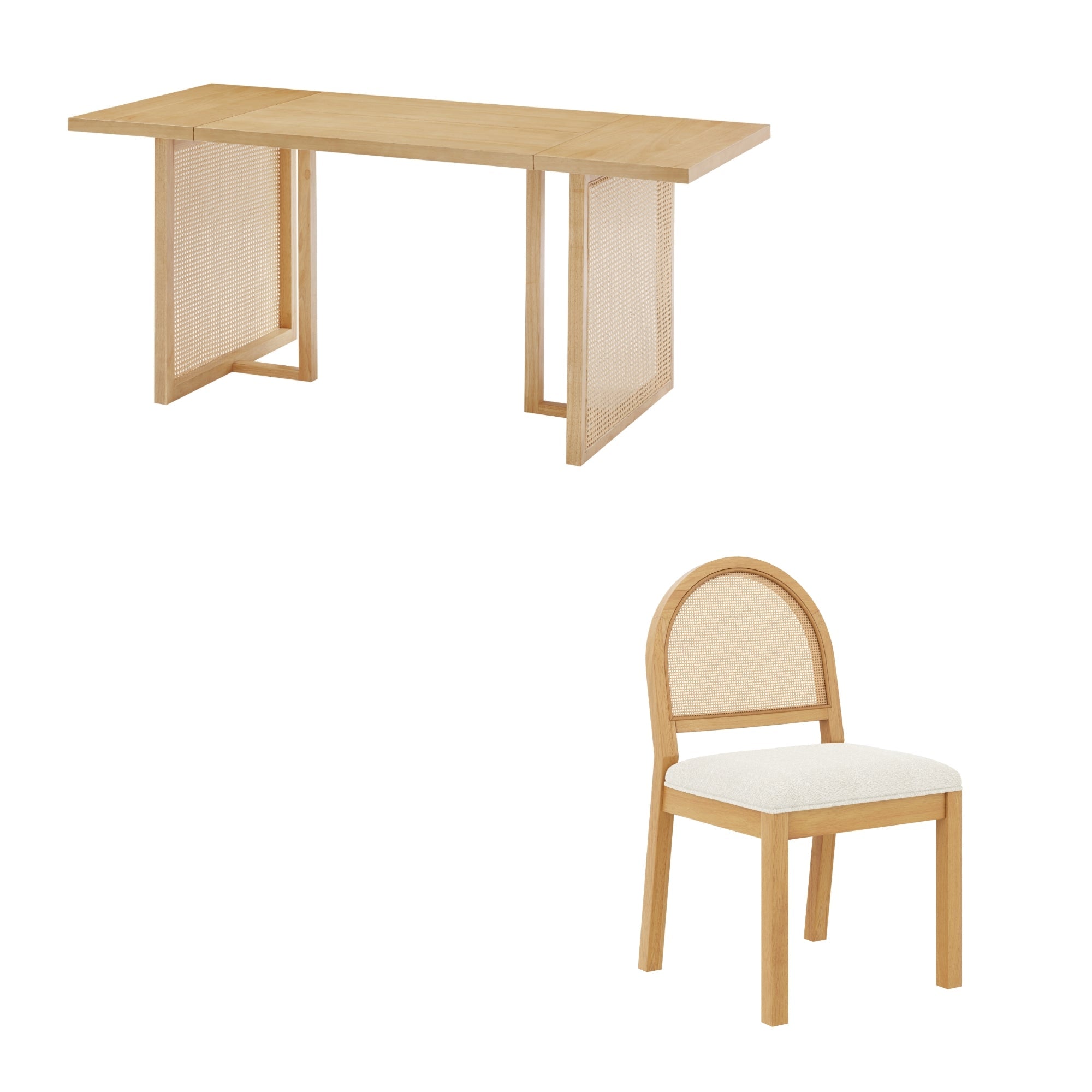 Bohemian Rattan & Boucle Dining Set (6 Chairs)