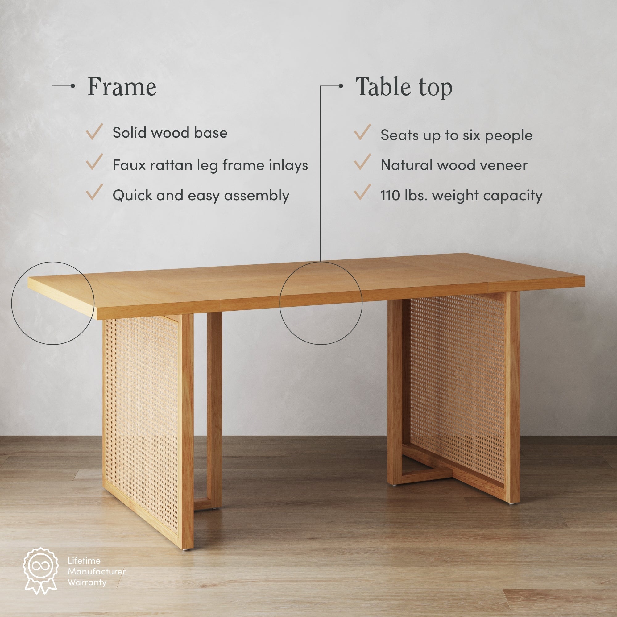 Bohemian Natural Wood & Rattan Dining Table