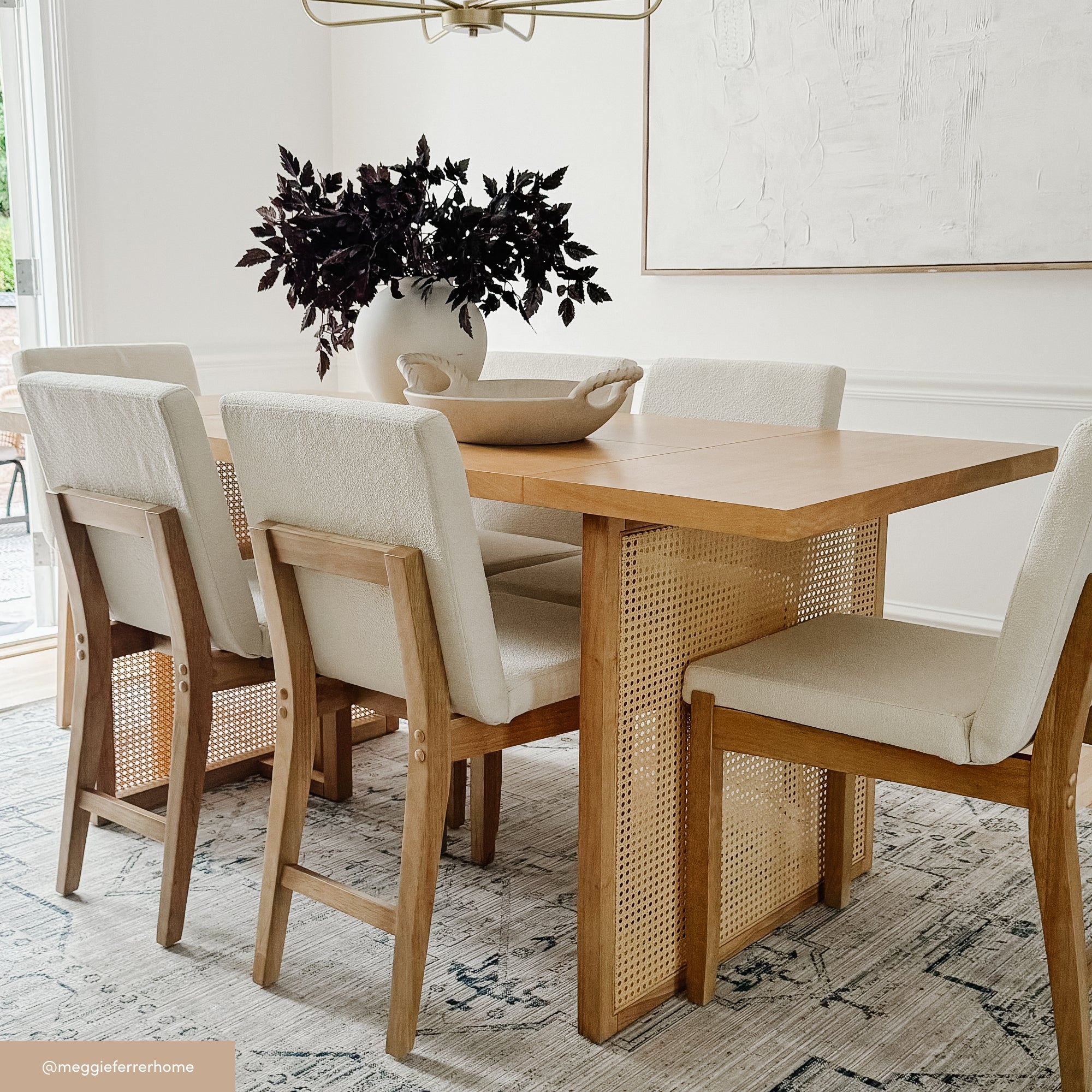 Bohemian Natural Wood & Rattan Dining Table