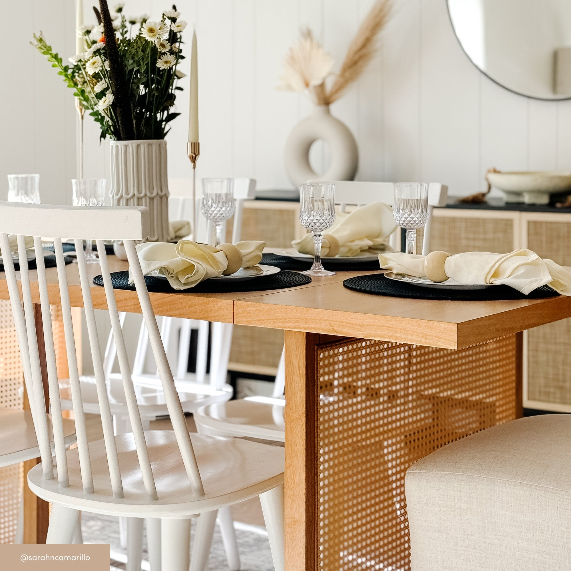 Bohemian Natural Wood & Rattan Dining Table