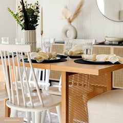 Bohemian Natural Wood & Rattan Dining Table