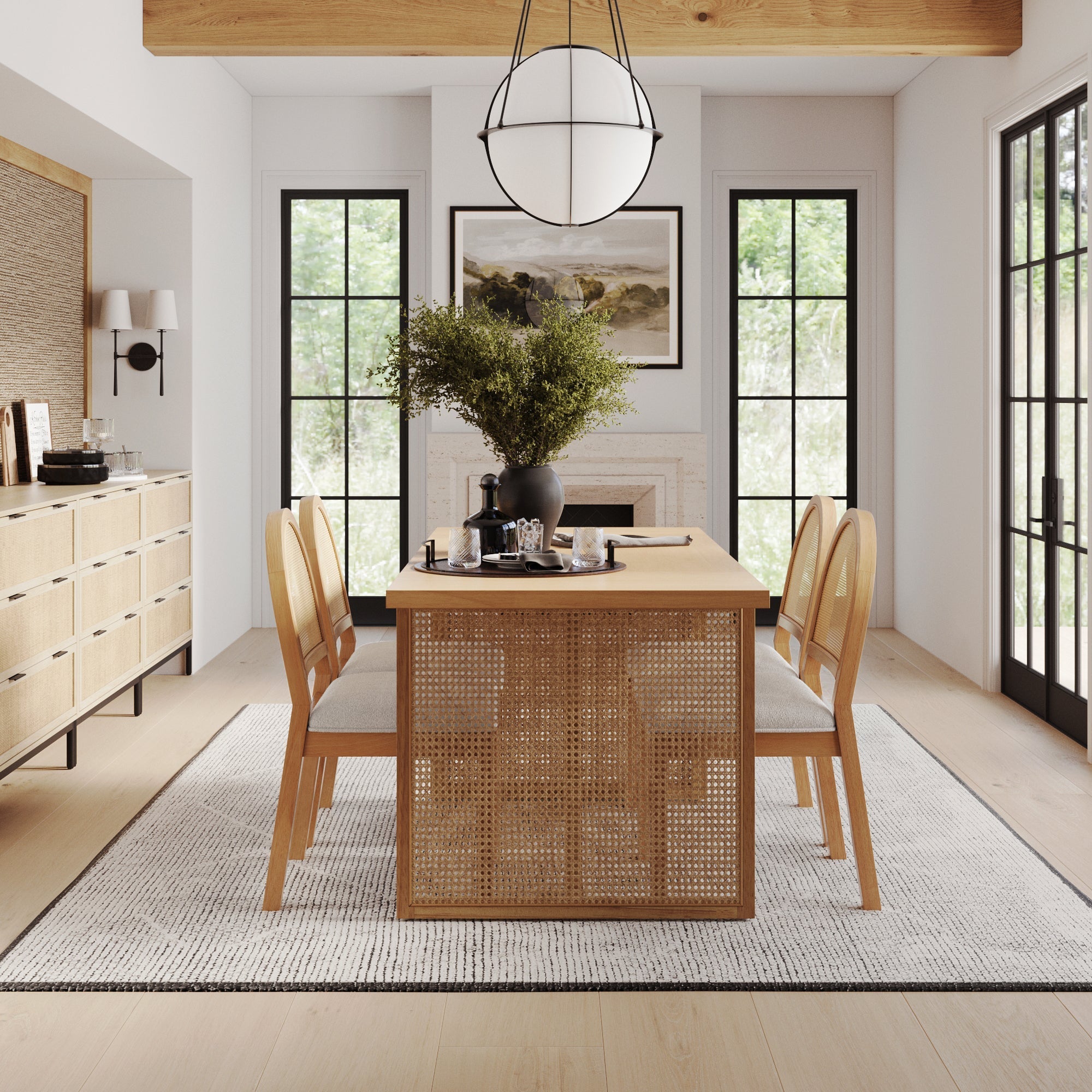 Bohemian Natural Wood & Rattan Dining Table