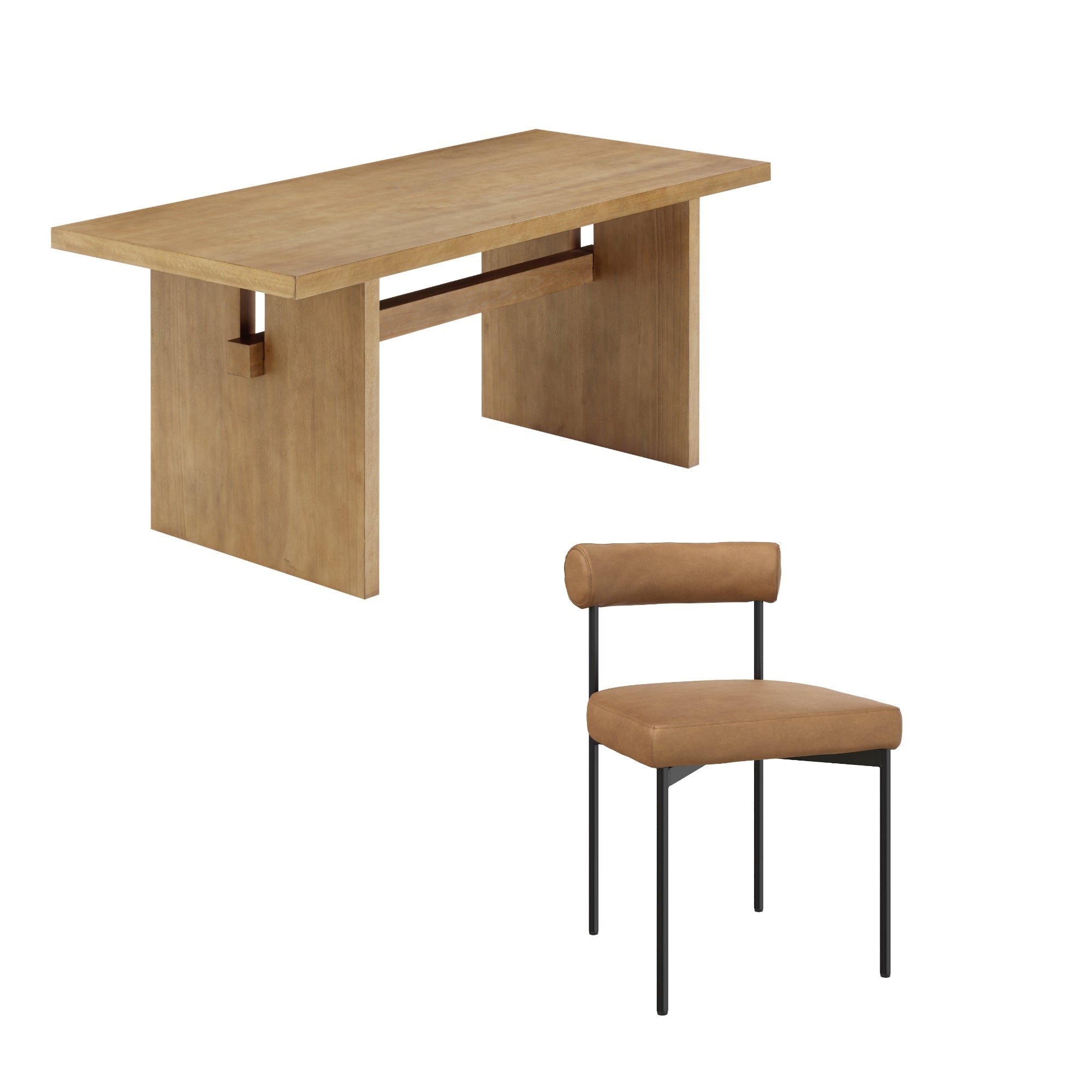 Mid-Century Dining Set Light Brown (6 Chairs)