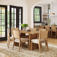 Boho Solid Wood Dining Set Light Brown (6 Chairs)